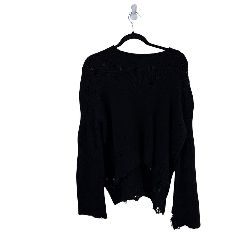 R13 Cashmere Shredded Side Slit Sweater Pullover Edgy Grunge Black Size XS - Picture 2 of 9